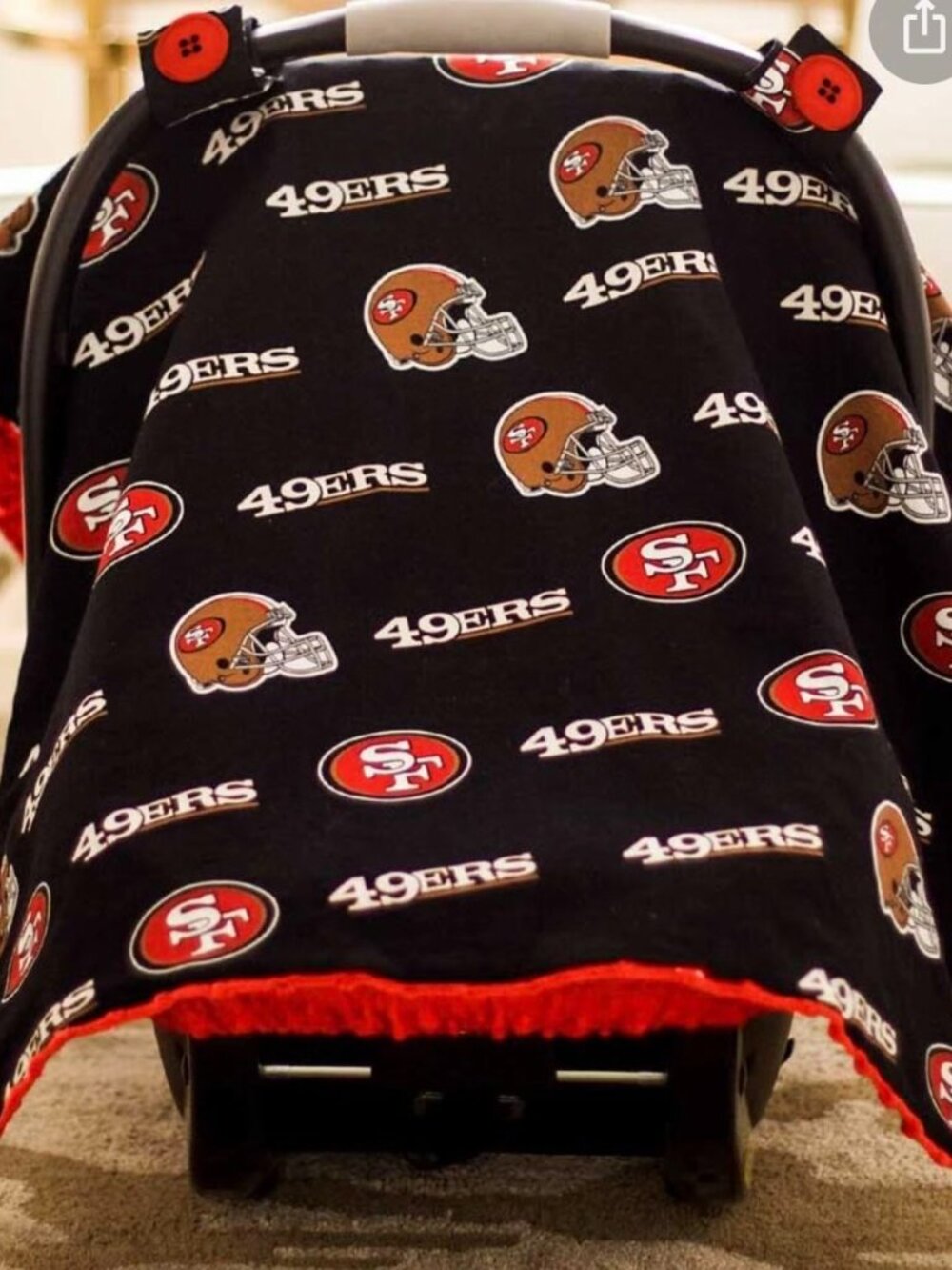 NFL San Francisco 49ers Infant Car Seat Canopy Cover Minky Dot Red Black New